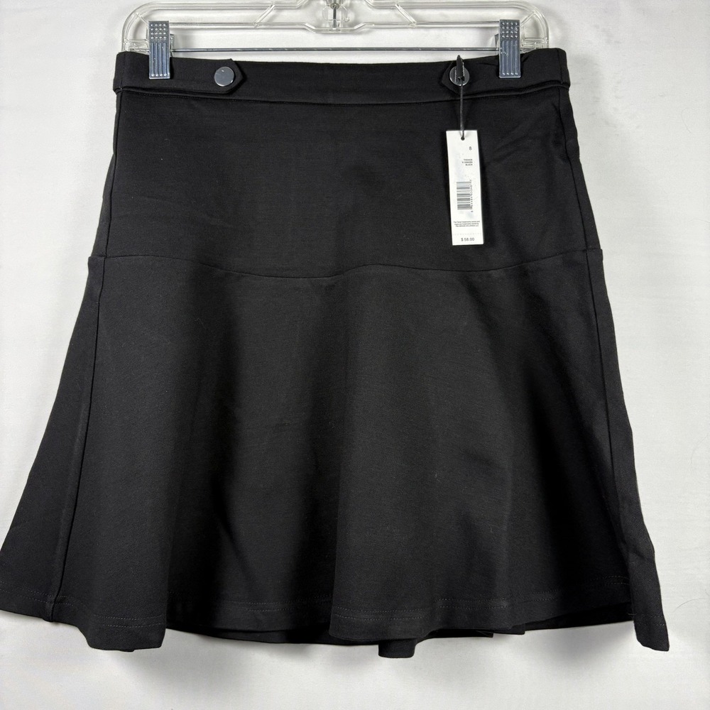 Tahari Womens Black Ruffle Hem silver‎ button zipper Skirt Career casual 8 NWT